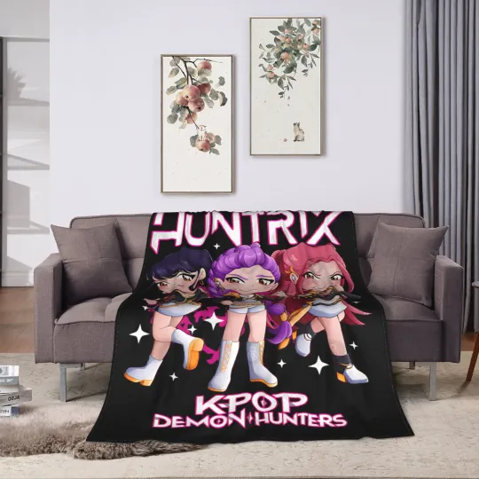 Huntrix Kpop Demon Hunters Chibi Fleece Blanket