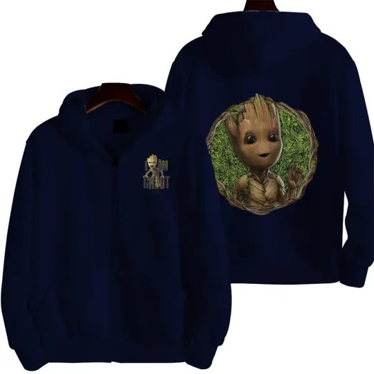 Marvel Groot Spring and Autumn New Men's Zipper Hoodie