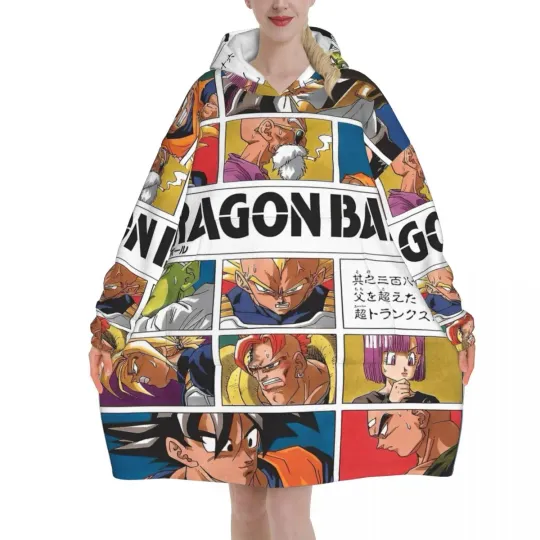 Dragon Ball DragonBall Anime Oversized Blanket Hoodie Sweatshirt Long Fleece Hooded Wearable Blanket