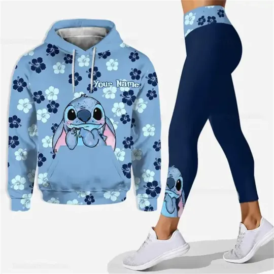 2024 Disney Stitch 3D Hoodies Women Hoodies Leggings Set Stitch Yoga Pants Fashion Sports Set Disney Fashion Yoga Set