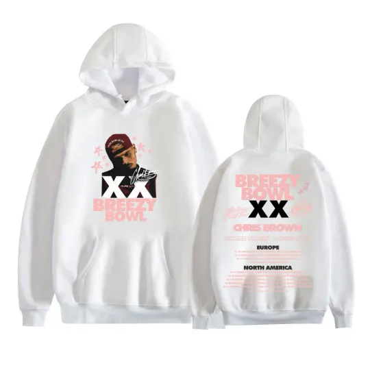 2025 Chris Brown Breezy Bowl XX Album Tour Hoodie Men Women Hip Hop Rock High Street Sweatshirt Casual Fleece Bodywarmer Hoodies