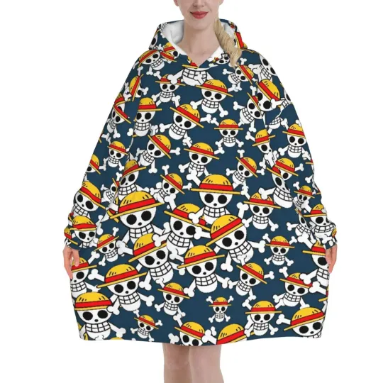 Luffy One Piece Oversized Blanket Hoodie Sweatshirt with Large Pocket for Women Men