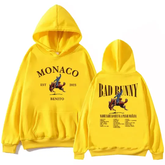 Bad Bunny Monaco Hoodie Harajuku Pullover Tops Sweatshirt Fans Gift