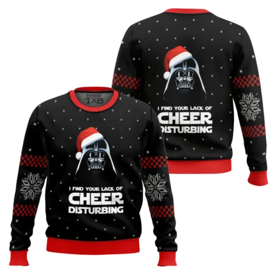 Darth Vader Pattern Ugly Christmas Sweater Funny Holiday Party Pullover Winter Warm Cozy Vintage Jumper for Men Xmas Gift 2026