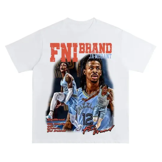 Retro American High Street Morant Print Ort Sve Waed Heavyweight Fashion Unisex Casual T-shirt Loose Fit Round  Versatile Youth