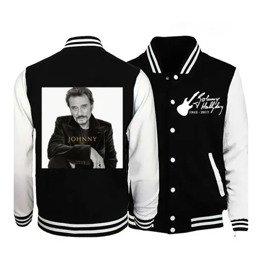 2025 Johnny Hallyday New Men's Long-Sleeved Casual Bomber Jacket Baseball Uniform Jacket