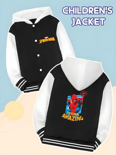 Marvel Boys Baseball Jacket - Wolverine, classic black and white, soft fabric, warm and comfortable, skin-friendly, fashi