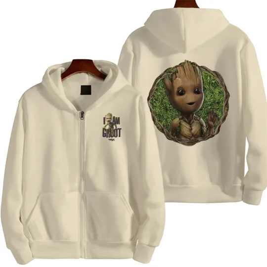 Marvel Groot Spring and Autumn New Men's Zipper Hoodie