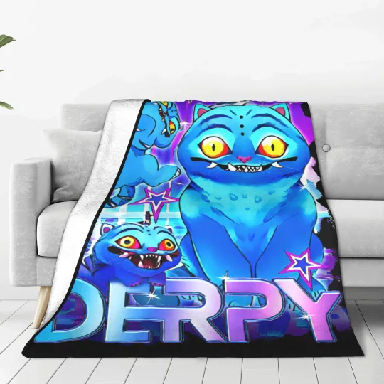 Huntrix Anime Cute Blue Tiger Derpy Fleece Blanket