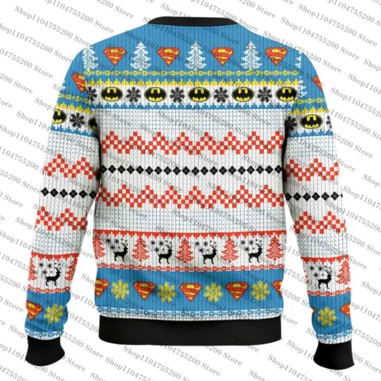 Superman And Batman Brothers Christmas Logo Ugly Christmas Sweater 2026 New Pullover Sweatshirt Long Sleeve Snowflake Design