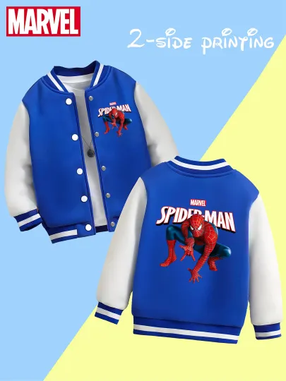 Marvel Boys' Baseball Jacket - Reversible Spider-Man Graphic, Soft Fabric
