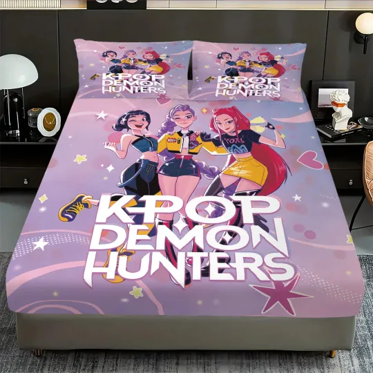 K-Pop Demon Hunters Print Bedding Set Multi Size Soft Bedspread Bedroom Decor