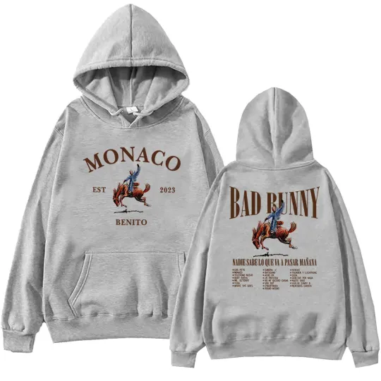 Bad Bunny Monaco Hoodie Harajuku Pullover Tops Sweatshirt Fans Gift