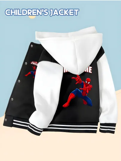 Marvel Boys Baseball Jacket - Spider-Man's dynamic posture print, excellent texture and durability, a good partner for ca