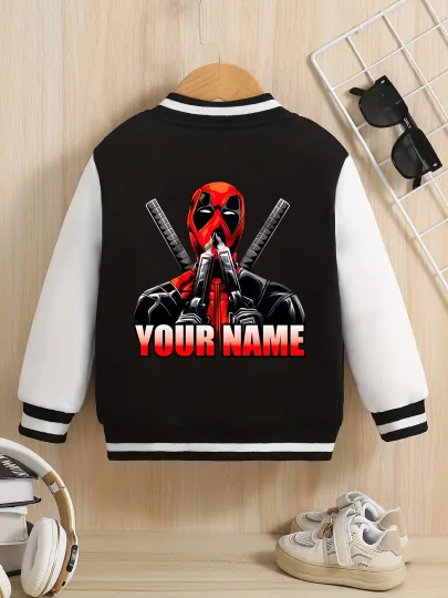 Marvel Boys Baseball Jacket - Deadpool's cool double sword pattern, unique personality, super cool for outdoor adventures