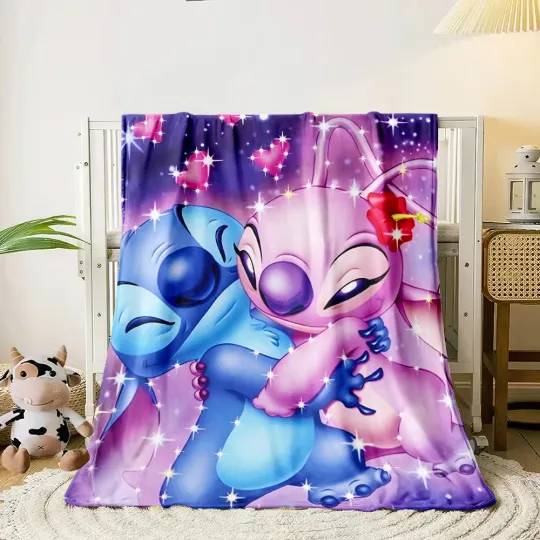 Stitch Cartoon HD Printed Flannel Thin Blanket.Four Season Blanket.for Sofa,bed,living Rooms,travel,Picnic,office Blanket Gifts