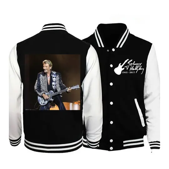 2025 Johnny Hallyday New Men's Long-Sleeved Casual Bomber Jacket Baseball Uniform Jacket