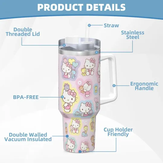 Hello Kitty Cat  Tumblers 40 oz With Handle | Christmas Gift