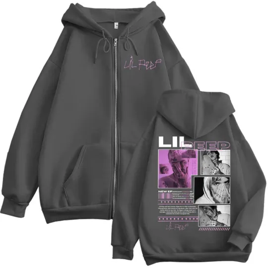 Rapper Lil Peep Double Sided Print Hoodie Men Women Hip Hop Vintage Zipper Sweatshirts Harajuku Y2k Fashion Oversized Pullovers