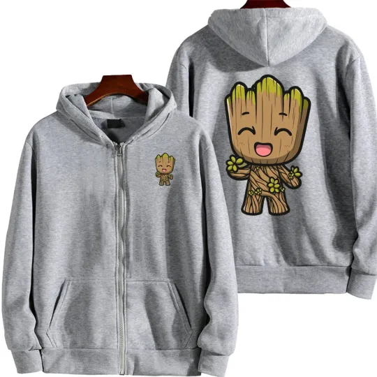 Marvel Groot Spring and Autumn New Men's Zipper Hoodie