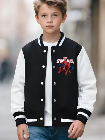 Marvel Boys' Baseball Jacket - Reversible Spider-Man Graphic, Soft Fabric