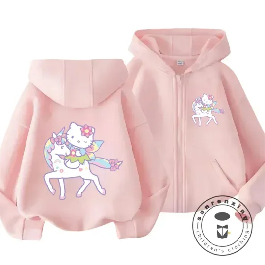 Hello Kitty Double Sided Zipper Hoodie | Cute Cartoon Jacket