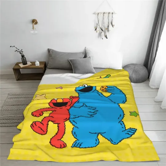 Sesame Streets Cookie Monster Blankets Cartoon Cute Flannel Funny Warm Blanket for Bedding Lounge Summer
