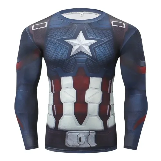 Men's Compression Shirts Superhero Longs Sleeve Workout Gym T-Shirt Running Tops Cool Dry Sports Base Layer Athletic Undershirts