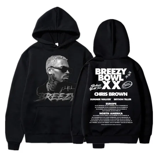 Chris Brown Breezy Bowl XX 2025 Concert Tour Hoodie Hip Hop Retro Men Women Sweatshirt Oversized Fleece Warm Pullover Streetwear