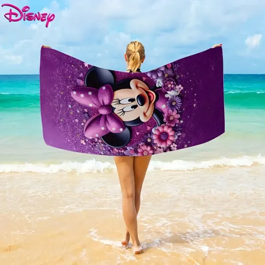 Disney Minnie Mouse Purple Floral Beach Towel