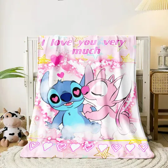 Stitch Cartoon HD Printed Flannel Thin Blanket.Four Season Blanket.for Sofa,bed,living Rooms,travel,Picnic,office Blanket Gifts