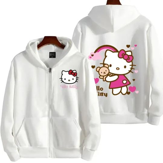 Hello Kitty Double Sided Zipper Hoodie | Unisex Zip Up Jacket