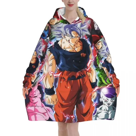 Dragon Ball Blanket Hoodie Wearable Blanket with Pocket Soft Cozy Sleeping Bag