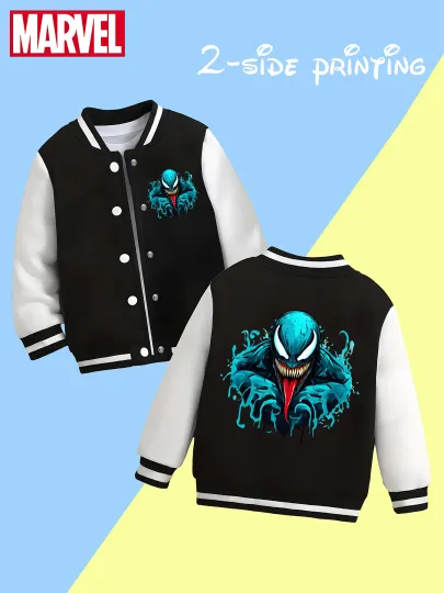 Marvel Boys' Baseball Jacket - Cool Venom Print, Double-Sided Pattern, Soft Fabric