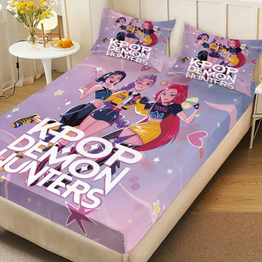 K-Pop Demon Hunters Print Bedding Set Multi Size Soft Bedspread Bedroom Decor