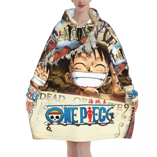 Luffy One Piece Oversized Blanket Hoodie Sweatshirt with Large Pocket for Women Men