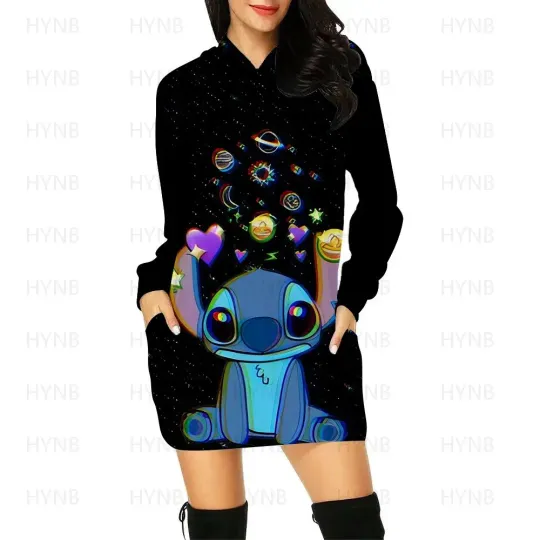 Luxury Party Dress Hoodie Sexy Long Sleeves Elegant Dresses for Women Disney Sweater Dress Woman Clothes Mini Stitch Prom