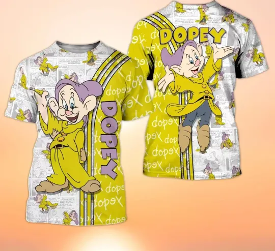Discover 2025 Summer Yellow Dopey Dwarf Cross Comic Book Patterns Disney Cartoon 3D T-Shirt Unisex T Shirt for Men Y2k Shirt