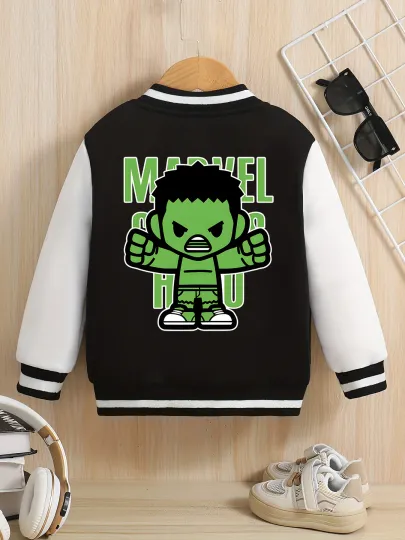 Marvel Boys' Baseball Jacket - Cute Hulk double-sided pattern, soft fabric