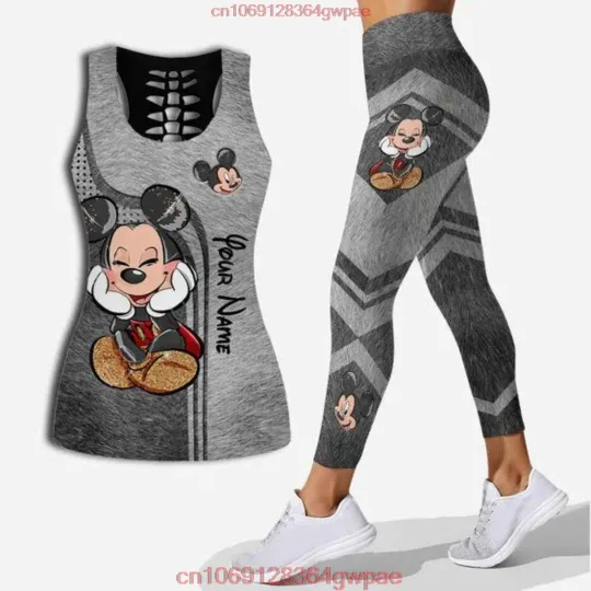 Free Custom Name Mickey Hollow Tank Top Legging Set | Mother's Day Gift | Women's Day Gift