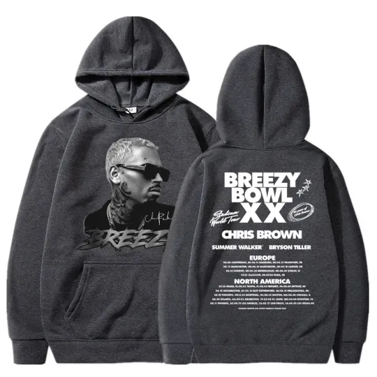 Chris Brown Breezy Bowl XX 2025 Concert Tour Hoodie Hip Hop Retro Men Women Sweatshirt Oversized Fleece Warm Pullover Streetwear