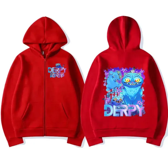 KPop Demon Hunters Derpy Tiger Graphic Zipper Hoodies