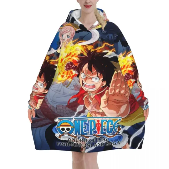 Luffy One Piece Oversized Blanket Hoodie Sweatshirt with Large Pocket for Women Men