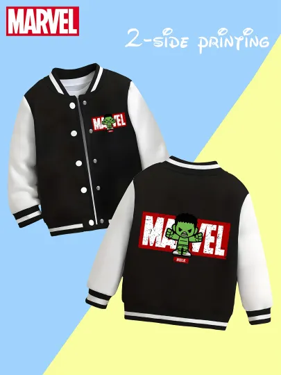 Marvel Boys' Baseball Jacket - Hulk Print, Double-Sided Pattern, Soft Fabric