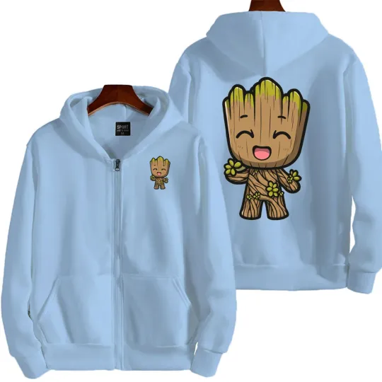Marvel Groot Spring and Autumn New Men's Zipper Hoodie