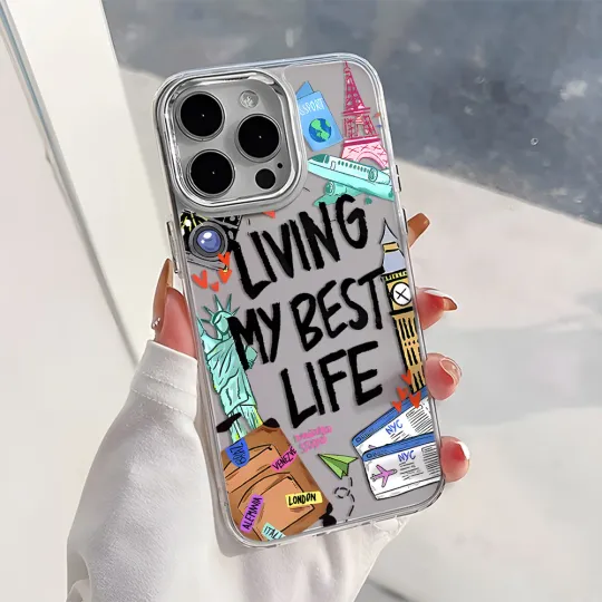 World Travel Label Phone Case For iPhone 17 Pro Max Air 16 15 Pro For iPhone 14 Pro 13 12 11 Shockproof Funda Silver Lens Frame