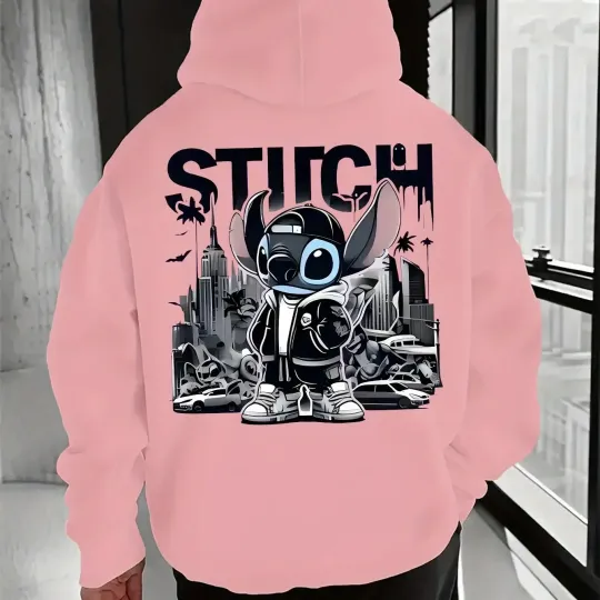 Men's Disney Stitch Cool Graphic Hoodie Comfortable Warm Pullover Disney Outdoor Sports Top