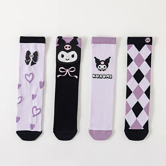 Sanrio Kuromi Top High Hat Socks Cute fminCartoon Hat Cotton Baby Long Hat Girl Calf Sock Christmas Birthday Gift