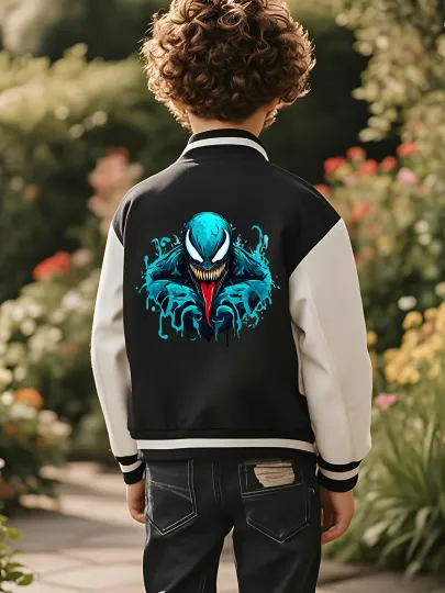 Marvel Boys' Baseball Jacket - Cool Venom Print, Double-Sided Pattern, Soft Fabric