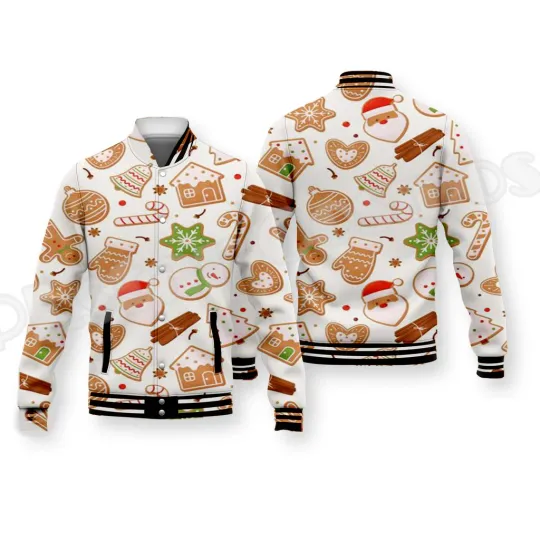 Christmas Xmas Santa Claus Animal Colorful Pattern Harajuku Streetwear Autumn Winter Casual Funny Botton Coat Baseball Jacket